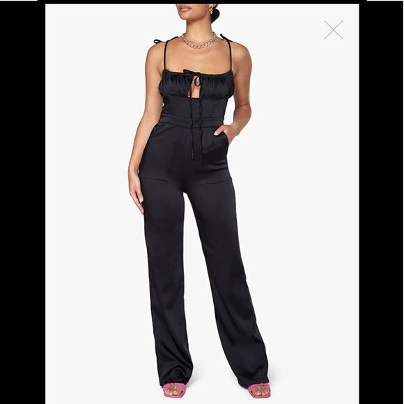 WeWoreWhat Pants - Pull On Stretch Satin Jumper, Black